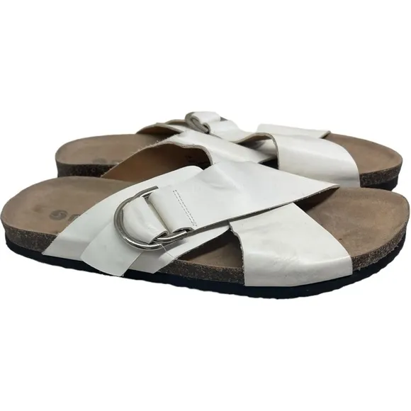 MAKALU of California Bali Sandals White Wide‎ Strap Slides Women's Size 7M