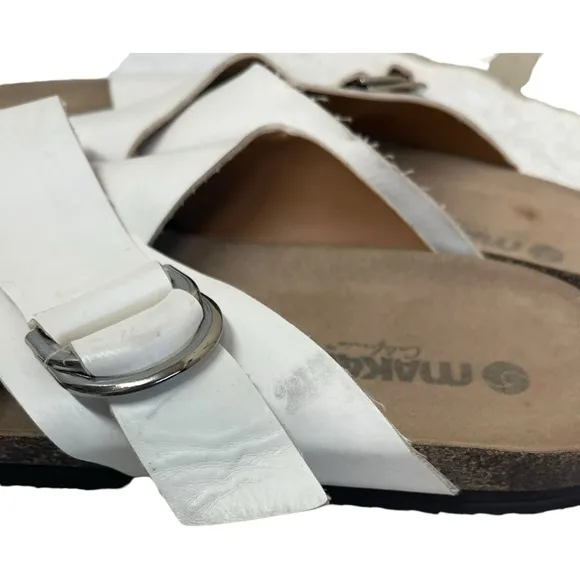 MAKALU of California Bali Sandals White Wide‎ Strap Slides Women's Size 7M