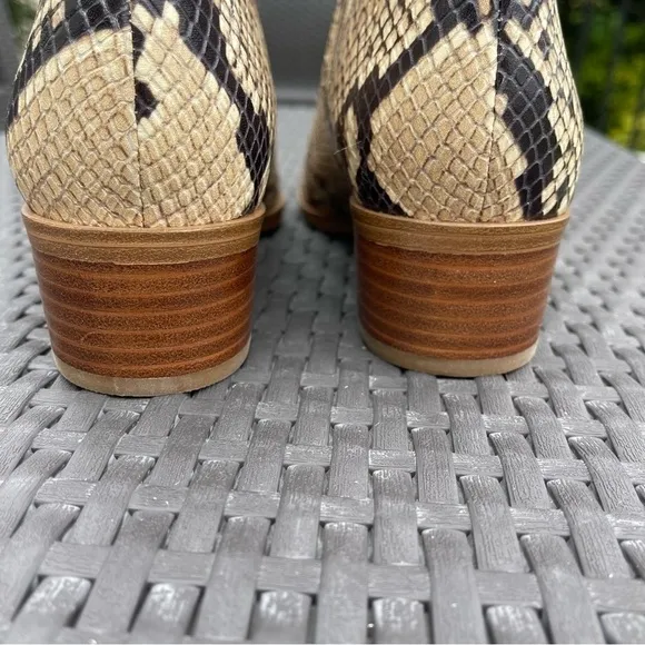 Marc FISHER Beige Animal Print Snake Stacked Heel Leather Chelsea Booties 7M