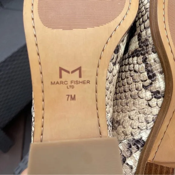 Marc FISHER Beige Animal Print Snake Stacked Heel Leather Chelsea Booties 7M