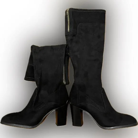 Marc Fisher suede black knee high boots - only worn once, gold accents