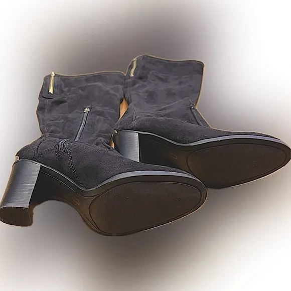 Marc Fisher suede black knee high boots - only worn once, gold accents