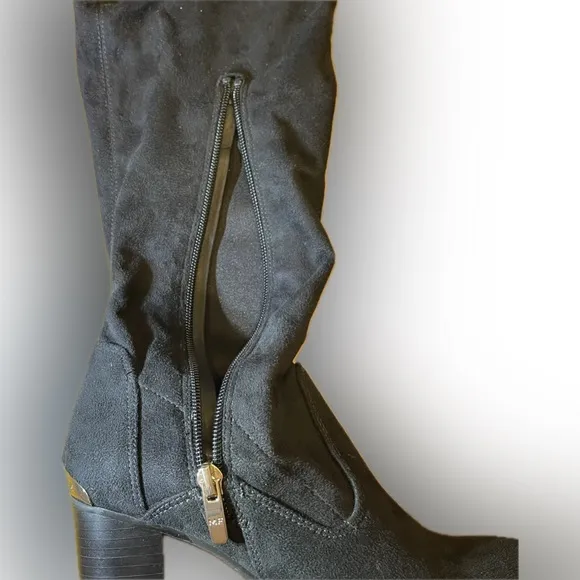 Marc Fisher suede black knee high boots - only worn once, gold accents