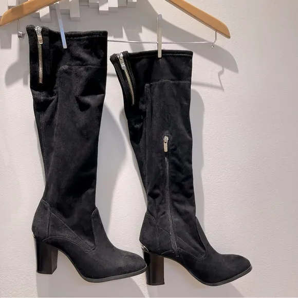 Marc Fisher suede black knee high boots - only worn once, gold accents
