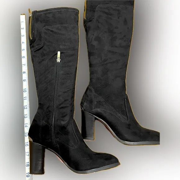 Marc Fisher suede black knee high boots - only worn once, gold accents