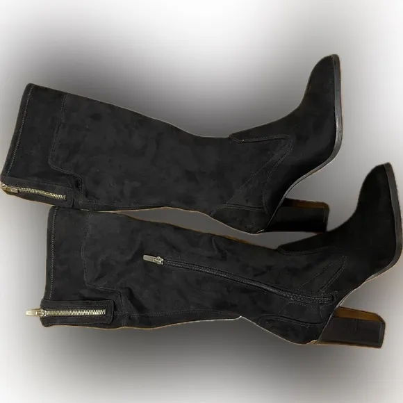 Marc Fisher suede black knee high boots - only worn once, gold accents