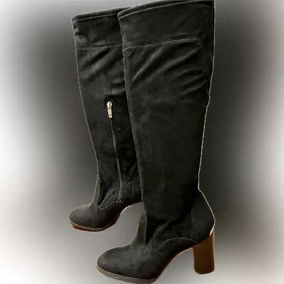Marc Fisher suede black knee high boots - only worn once, gold accents
