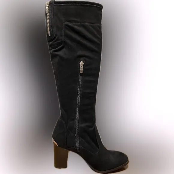 Marc Fisher suede black knee high boots - only worn once, gold accents