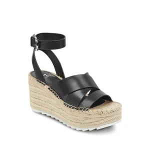 MARC FISHER Womens Black 2&quot; Platform Raffa Wedge Leather Espadrille Shoes 8.5 M