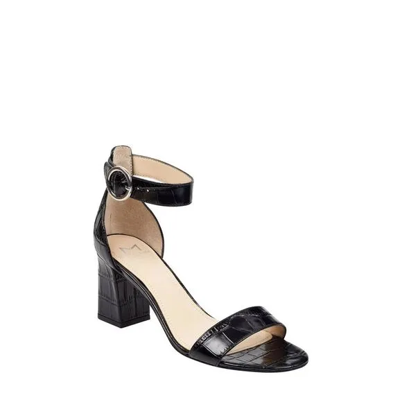 MARC FISHER Womens Black Crocodile Karlee Toe Block Heel Leather Sandals 6 M