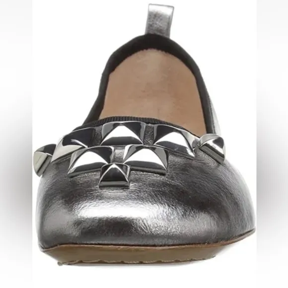 Marc Jacobs Women's Cleo Silver Black Leather Ballet Flats Studded Shoes 6 / 36