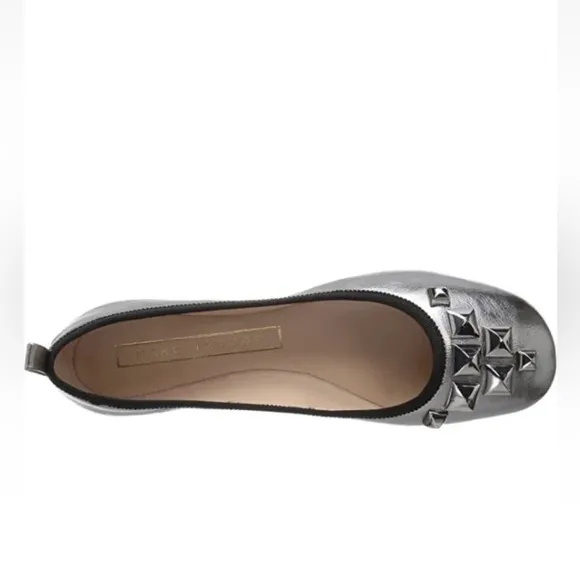 Marc Jacobs Women's Cleo Silver Black Leather Ballet Flats Studded Shoes 6 / 36