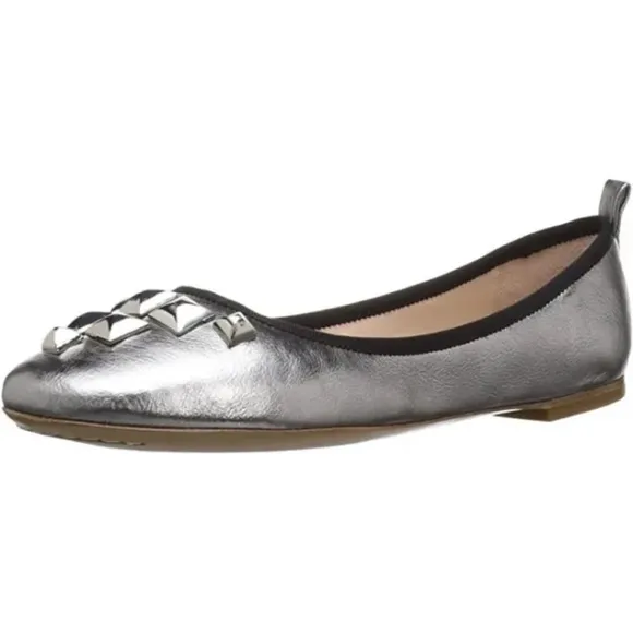 Marc Jacobs Women's Cleo Silver Black Leather Ballet Flats Studded Shoes 6 / 36