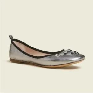 Marc Jacobs Women's Cleo Silver Black Leather Ballet Flats Studded Shoes 6 / 36