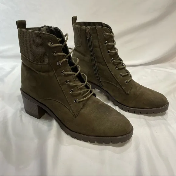 Market &amp; Spruce Boots Womens Size 10 Green Combat Mid Calf Lace Up Zip Bootie