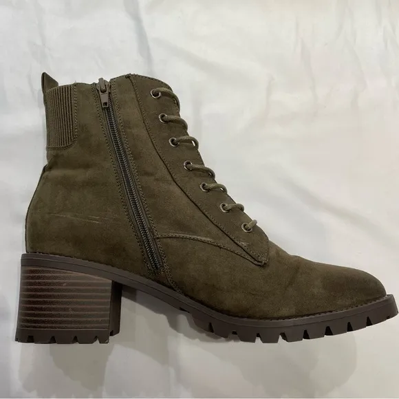 Market &amp; Spruce Boots Womens Size 10 Green Combat Mid Calf Lace Up Zip Bootie