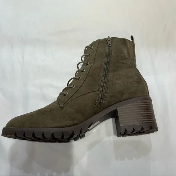 Market &amp; Spruce Boots Womens Size 10 Green Combat Mid Calf Lace Up Zip Bootie