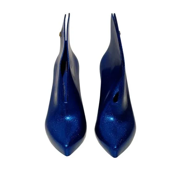 Melissa x Vivienne Westwood Satyr II Rain Boots Shimmer Blue Glitter Womens Sz 5