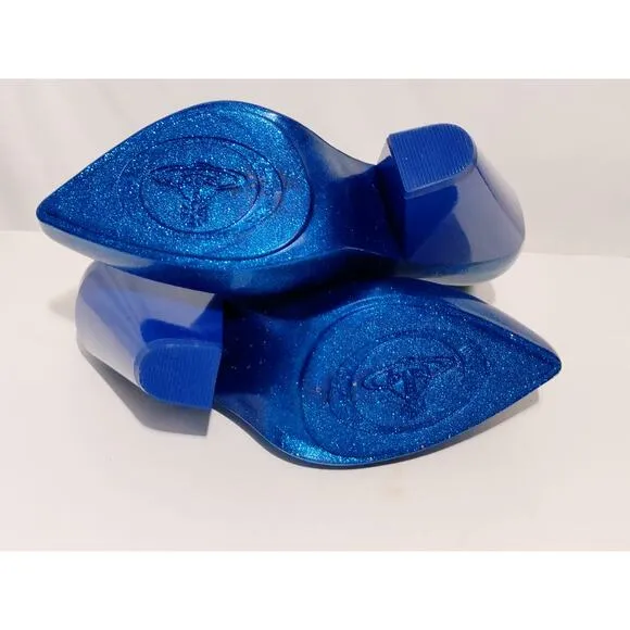 Melissa x Vivienne Westwood Satyr II Rain Boots Shimmer Blue Glitter Womens Sz 5