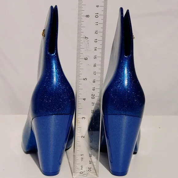 Melissa x Vivienne Westwood Satyr II Rain Boots Shimmer Blue Glitter Womens Sz 5