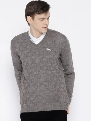 Men Beige self Design Pullover