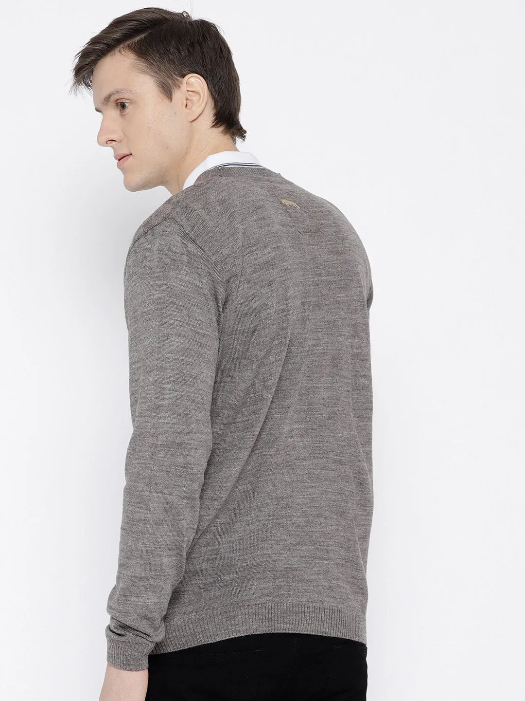 Men Beige self Design Pullover