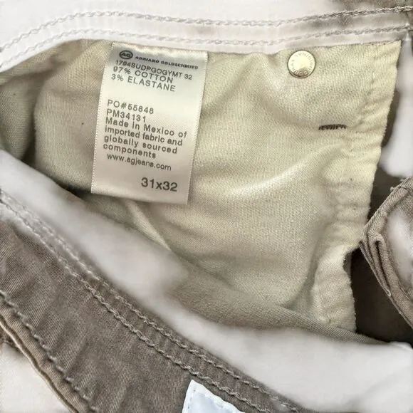 Men's AG Everett Sueded Stretch Sateen Slim Straight Pants | 31x32 | Stone