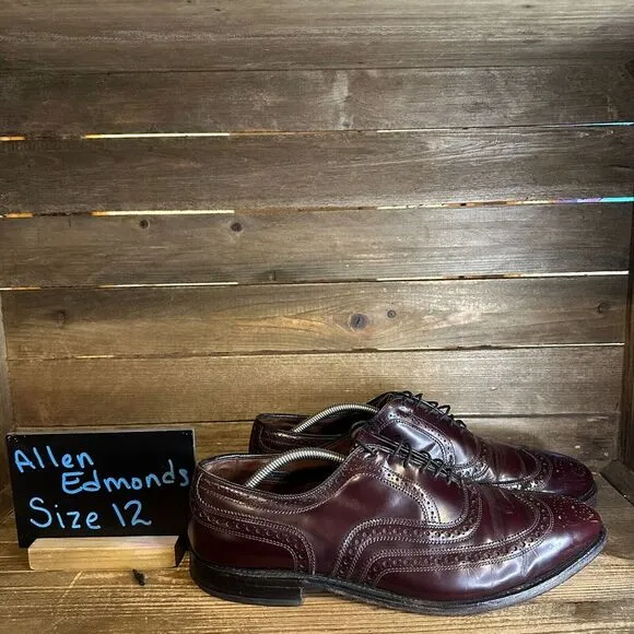 Mens Allen Edmonds McAllister Brown Leather Wingtip Brogue Dress Shoes Size 12 D