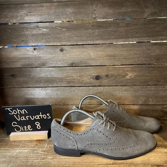 Mens John Varvatos Gray Suede WingTip Brogue Oxford Dress Shoes Size 8 M GUC‎
