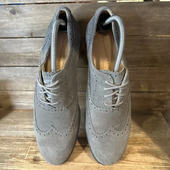 Mens John Varvatos Gray Suede WingTip Brogue Oxford Dress Shoes Size 8 M GUC‎