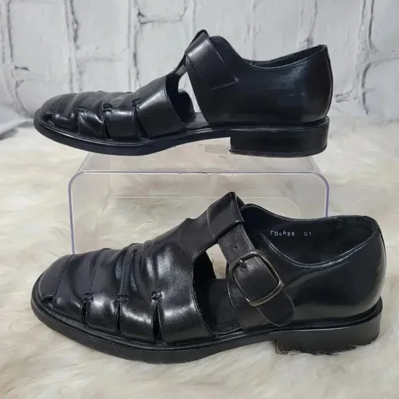 MEZLAN Diablo Mens 8.5 Black Leather Made In Spain Fisherman Sandals Dress Shoes