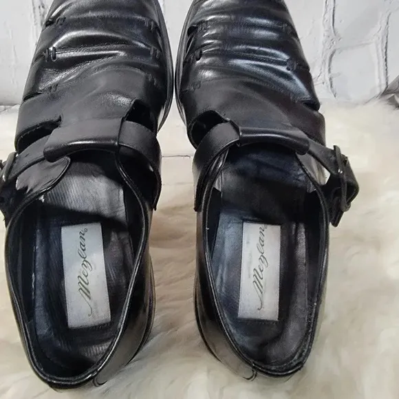 MEZLAN Diablo Mens 8.5 Black Leather Made In Spain Fisherman Sandals Dress Shoes
