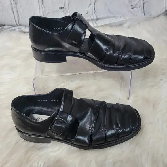 MEZLAN Diablo Mens 8.5 Black Leather Made In Spain Fisherman Sandals Dress Shoes