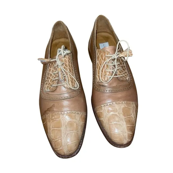 Mezlan Men’s Lace Up Genuine Crocodile Oxford Dress Shoes Size 10 Made in Italy