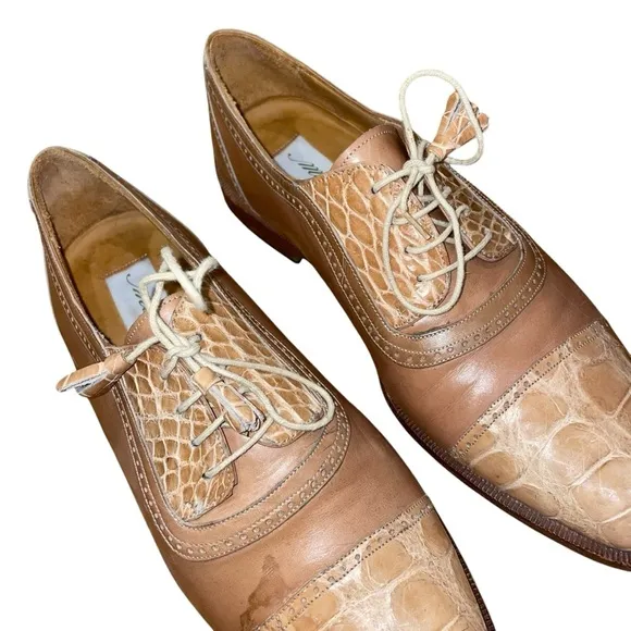 Mezlan Men’s Lace Up Genuine Crocodile Oxford Dress Shoes Size 10 Made in Italy