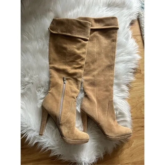 Michael Kors Adena Slouch Tan Suede Leather Knee High Boots ~ Size 7.5