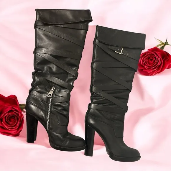 Michael Kors Black Leather Knee-High Boots Size 8