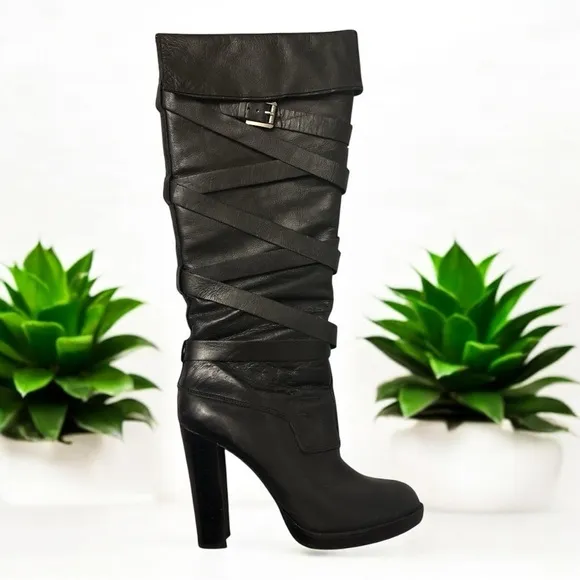 Michael Kors Black Leather Knee-High Boots Size 8