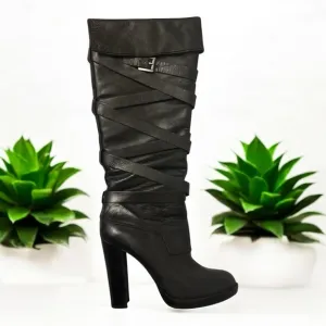 Michael Kors Black Leather Knee-High Boots Size 8