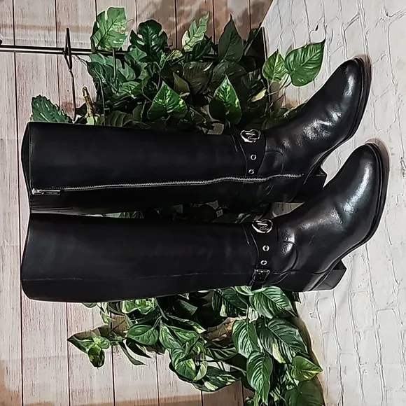 Michael Kors Heather Tall Black Leather Knee High Riding Boots 8