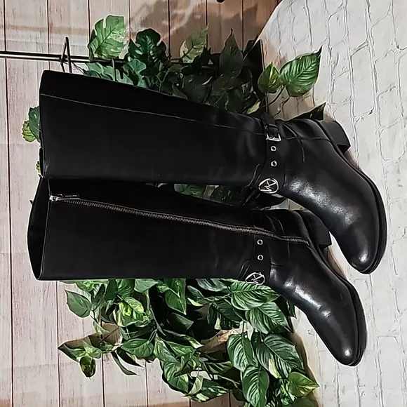 Michael Kors Heather Tall Black Leather Knee High Riding Boots 8