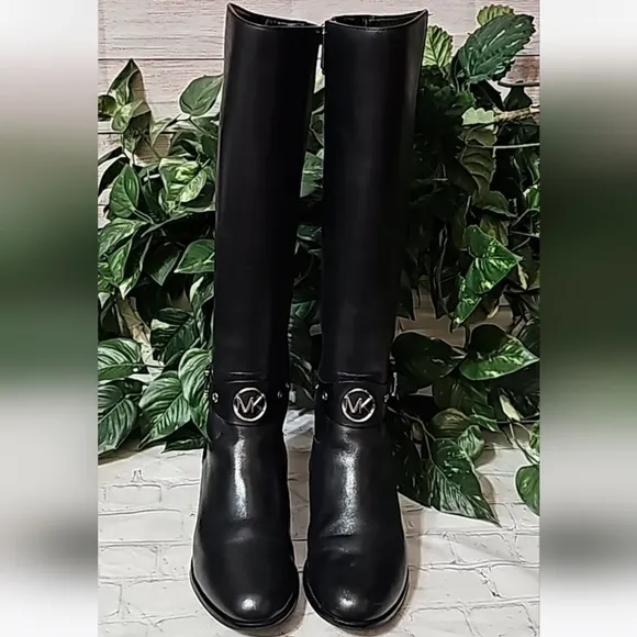 Michael Kors Heather Tall Black Leather Knee High Riding Boots 8