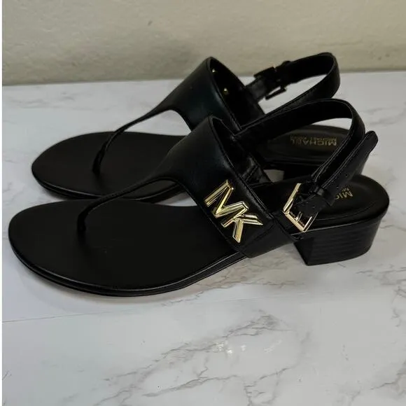 Michael Kors Jilly T-Strap Dress Sandals Black Leather Strap Sandals Size 7.5