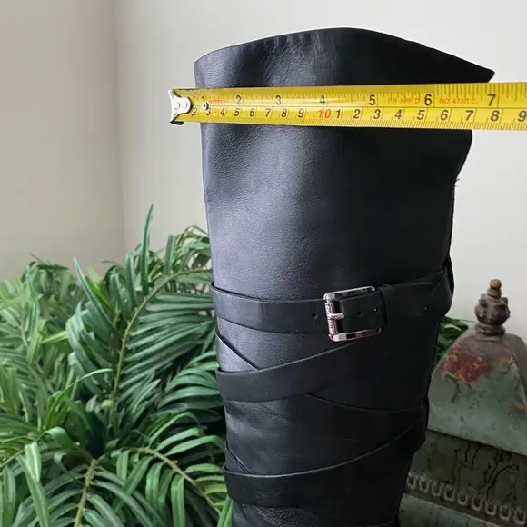 Michael Kors Knee High Greenwich Belted Black Leather Boots