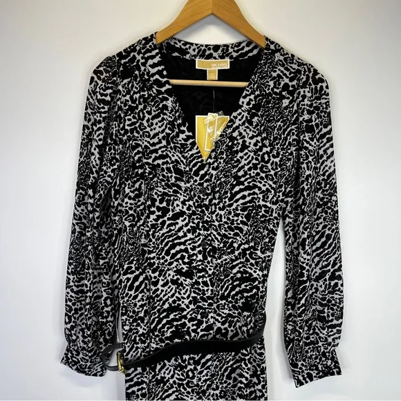 MICHAEL Michael Kors Animal Print Kate Midi dress white black - P (2)