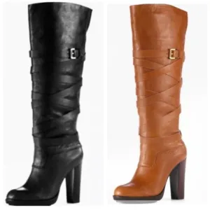 Michael Michael Kors Greenwich Belted Knee High Tan Wrapped Leather Boots Sz 5.5