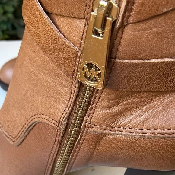 Michael Michael Kors Greenwich Belted Knee High Tan Wrapped Leather Boots Sz 5.5