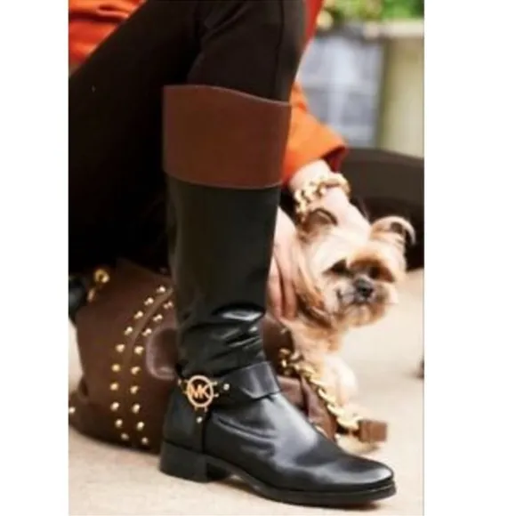 MICHAEL Michael Kors Preston Black Brown Knee High Leather Boots