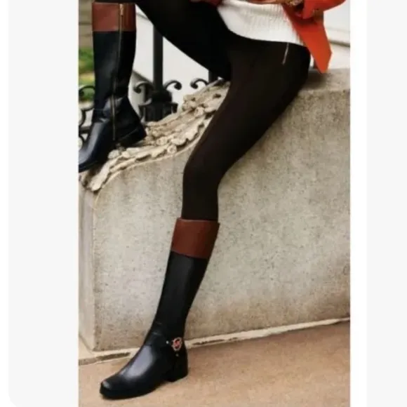 MICHAEL Michael Kors Preston Black Brown Knee High Leather Boots