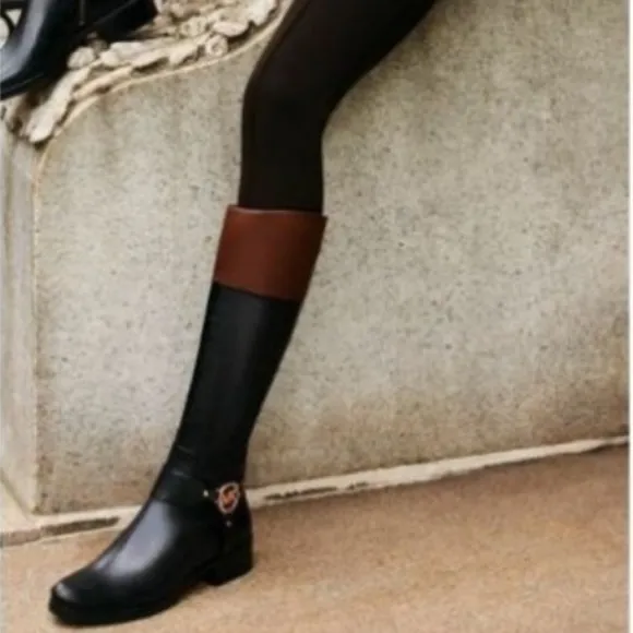 MICHAEL Michael Kors Preston Black Brown Knee High Leather Boots
